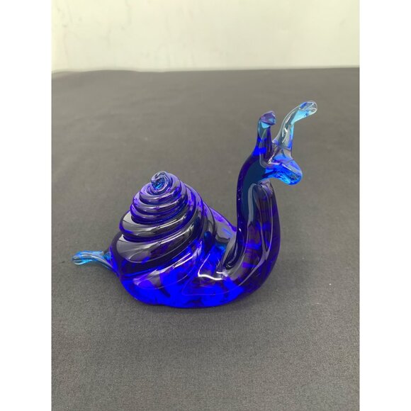 Vintage Paperweight Snail Figurine Blue Glass Sculpture - Hand Blown Seashell - Picture 1 of 5